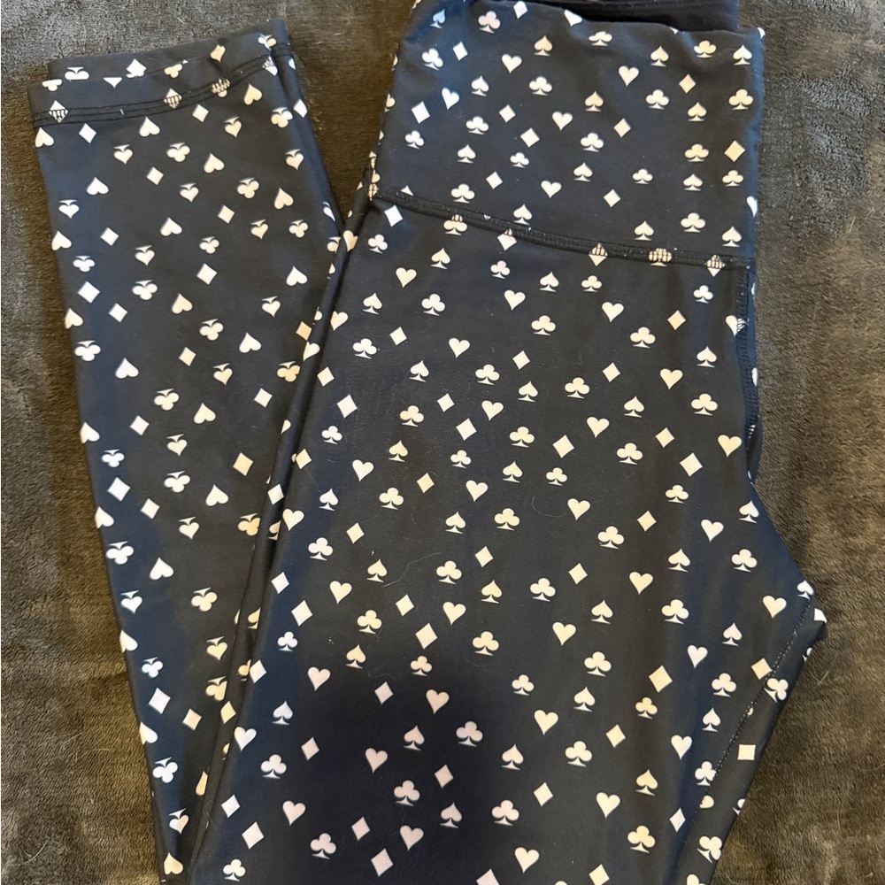 Black Leggings with Cream Card Suit Print